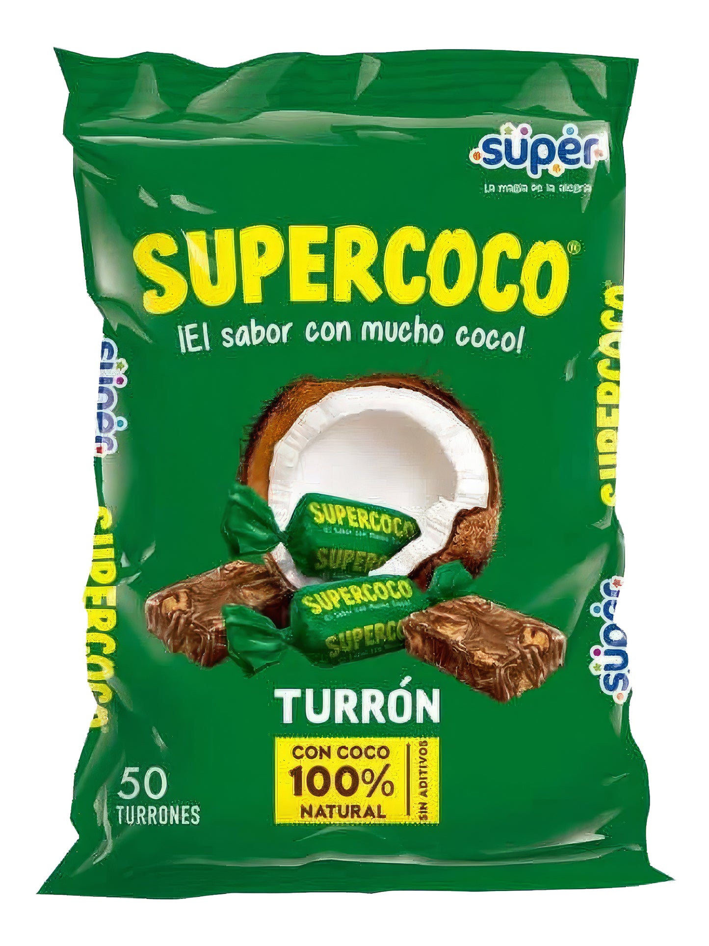 Supercoco Turrón Paquete x 100u - Coconut Nougat, Traditional Colombian Candy Pack x 100u